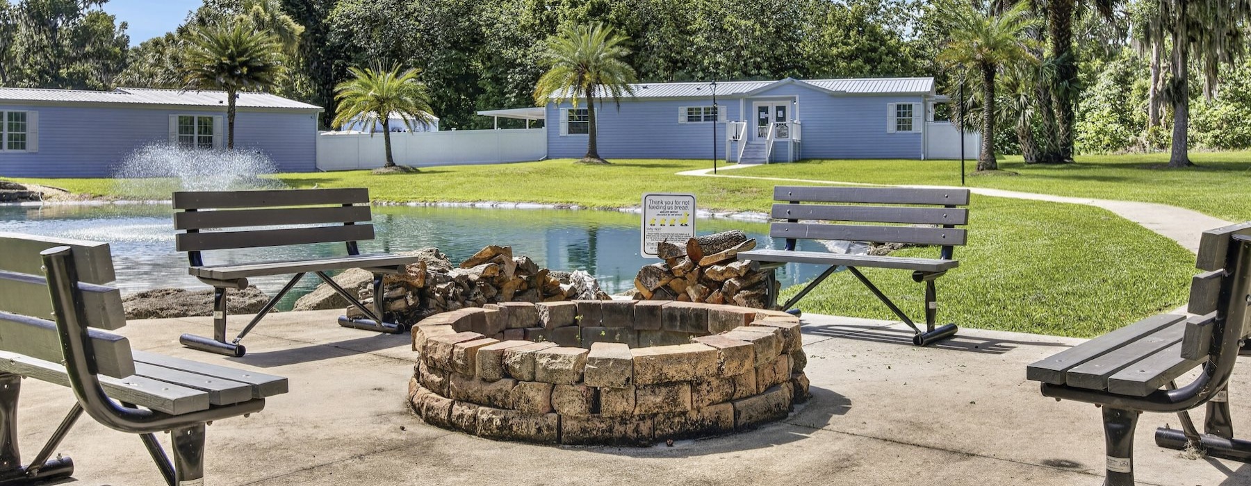 a fire pit with benches