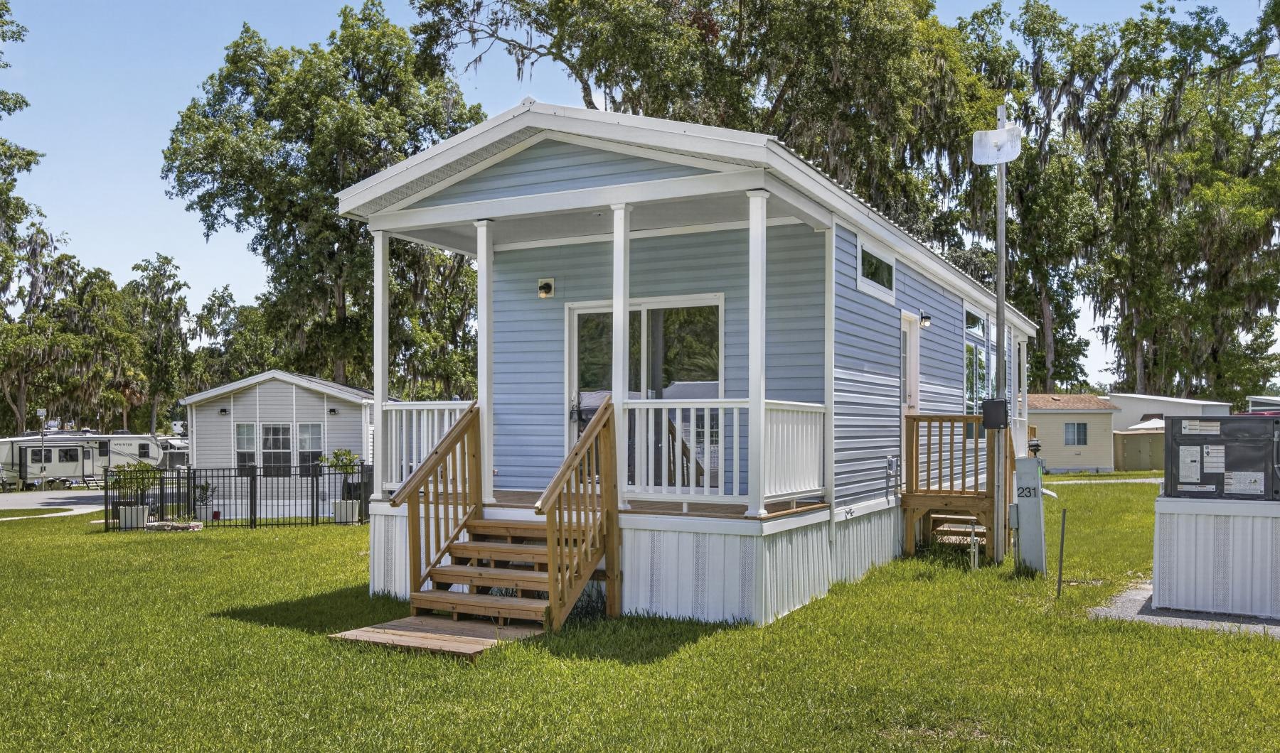 a small blue house